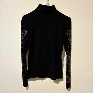 Venus Black Turtleneck with Jeweled Sleeves - Women's XS